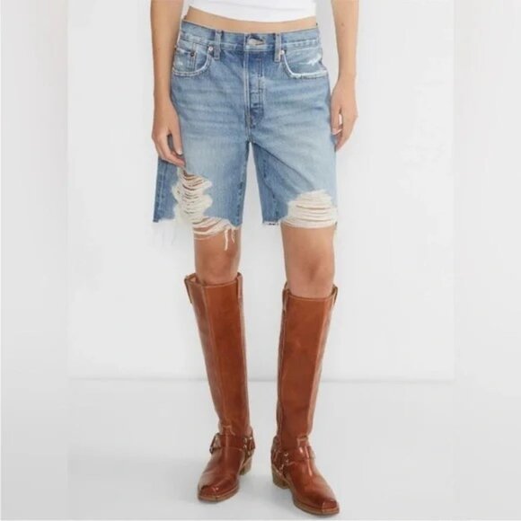 New With Tag RE/DONE Loose Long Denim Short Minerva Destroy Size 26 - Picture 3 of 10